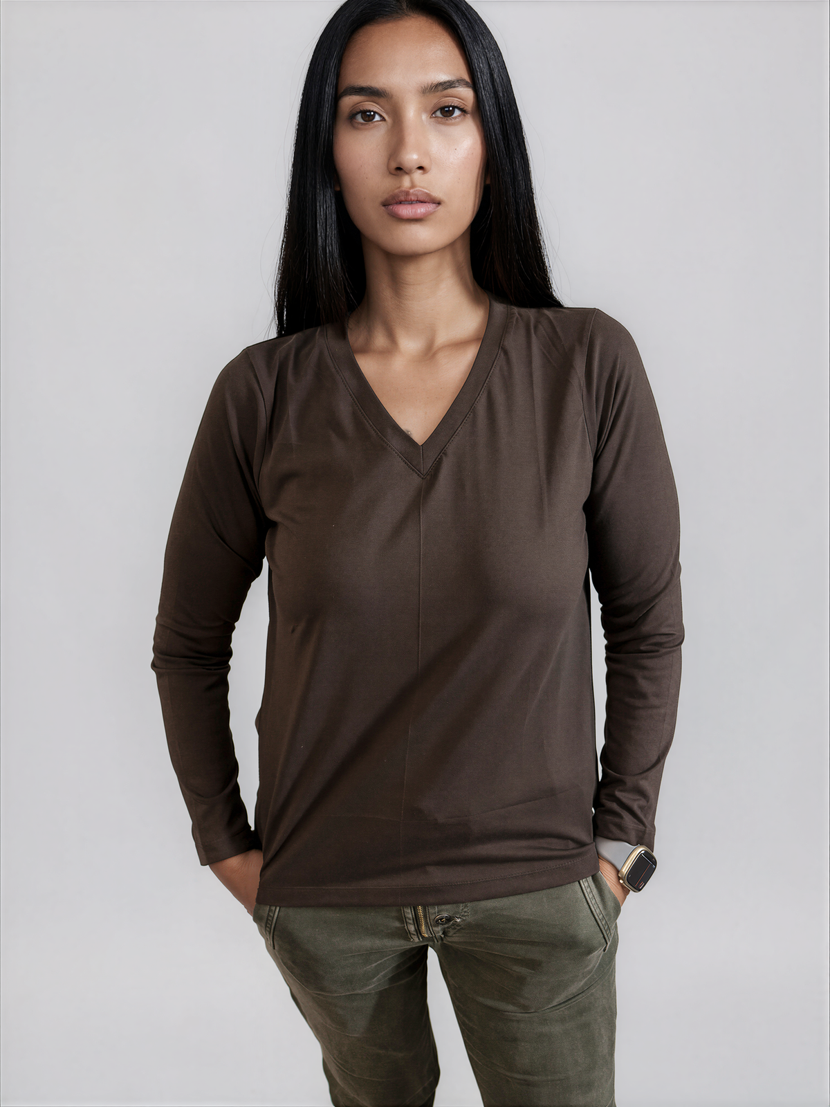 Hèléne Fit - WSVNECK V Neck Long Sleeve T-Shirt