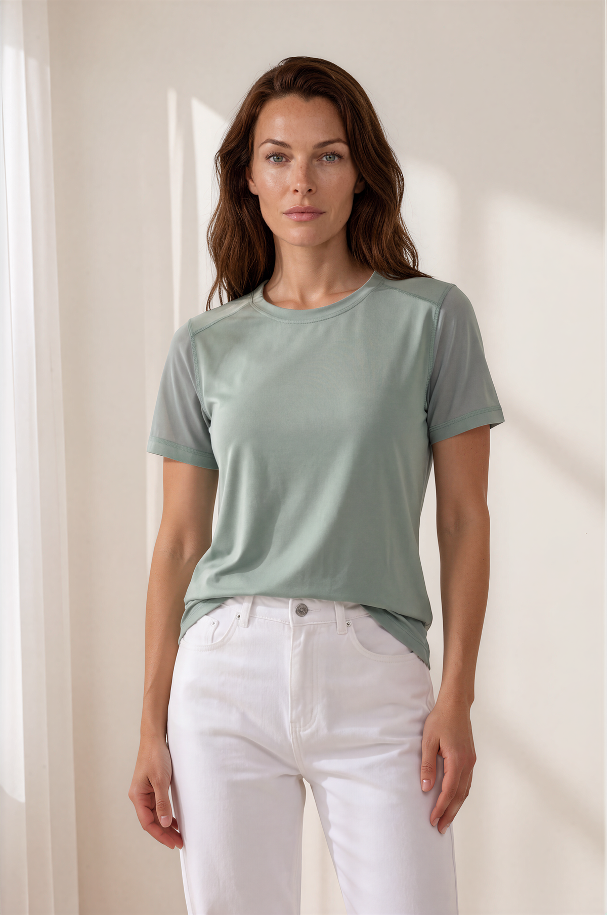 HÉLÈNE FIT - WSCNS COTTON CREW NECK WITH TEE WITH MESH SLEEVES