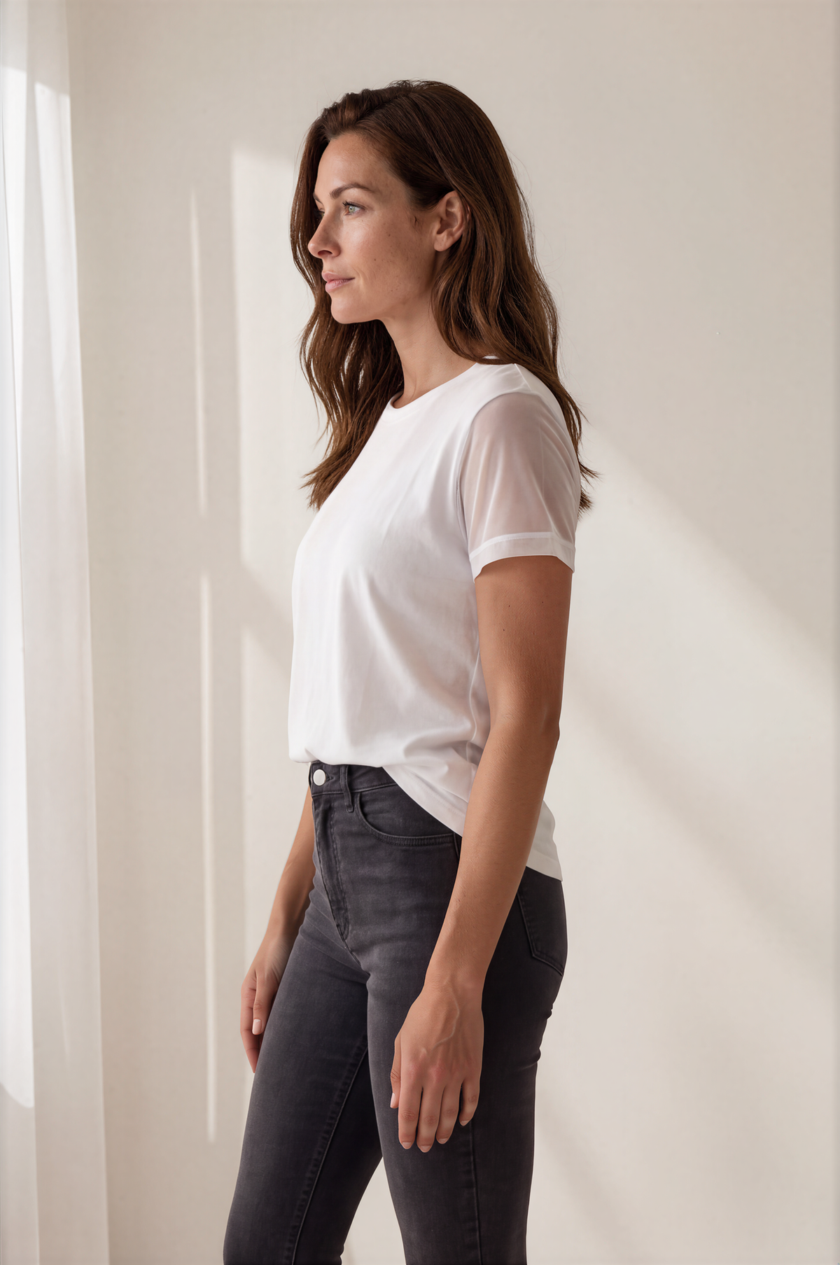HÉLÈNE FIT - WSCNS COTTON CREW NECK WITH TEE WITH MESH SLEEVES