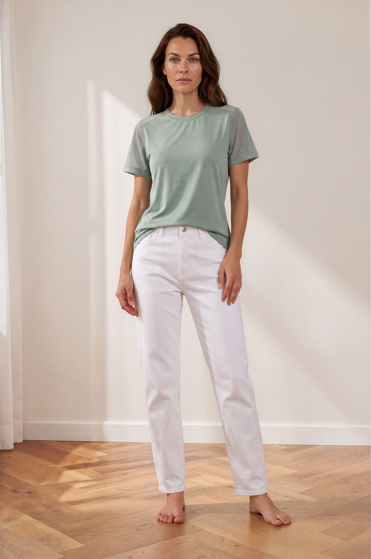 HÉLÈNE FIT - WSCNS COTTON CREW NECK WITH TEE WITH MESH SLEEVES