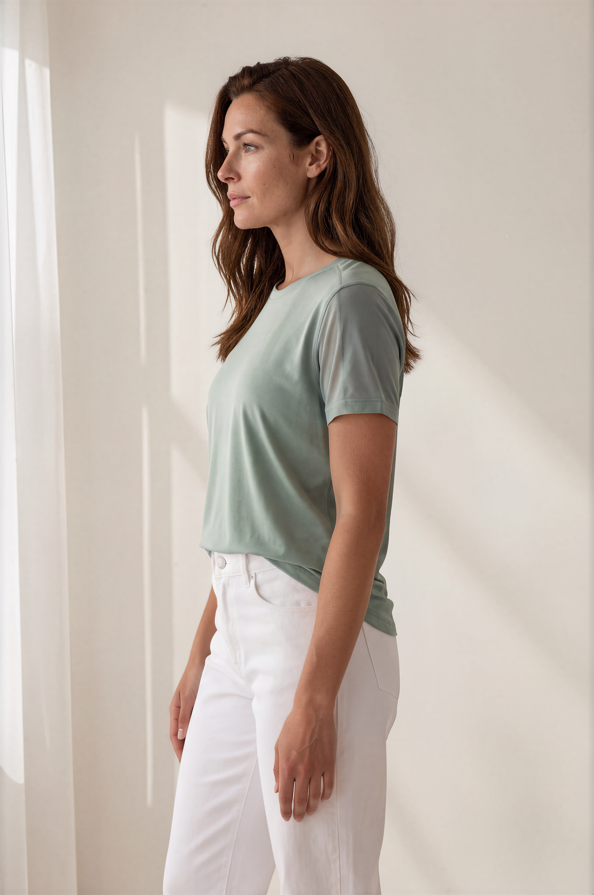 HÉLÈNE FIT - WSCNS COTTON CREW NECK WITH TEE WITH MESH SLEEVES