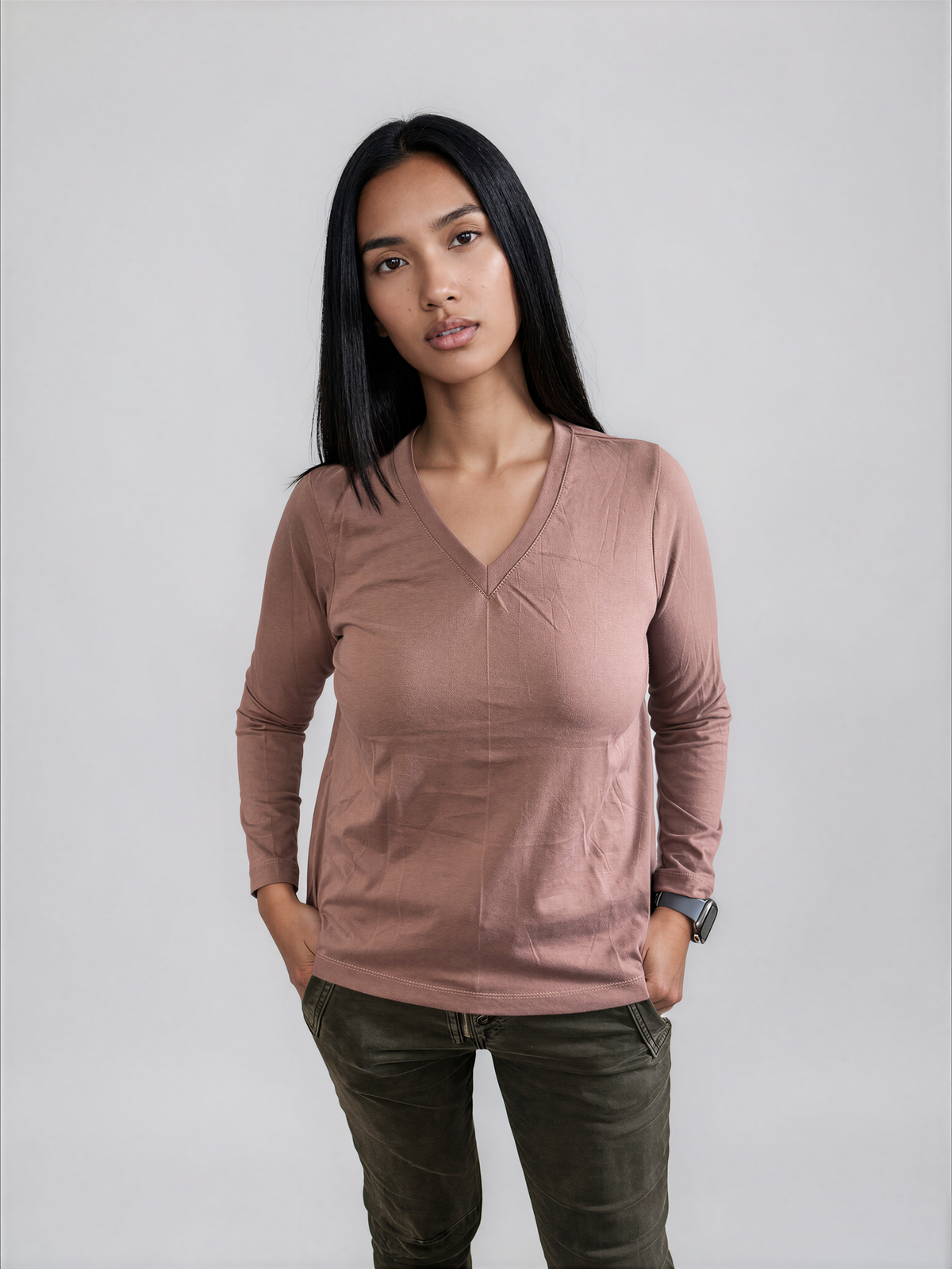 Hèléne Fit - WSVNECK V Neck Long Sleeve T-Shirt